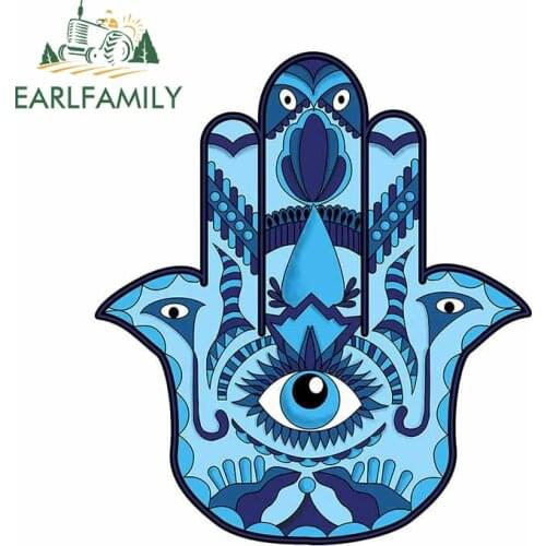 EARLFAMILY 13cm x 11.3cm For Blue Hamsa Car Stickers Repair Decal Waterproof Vinyl Material Scratch-Proof Suitable for VAN RV