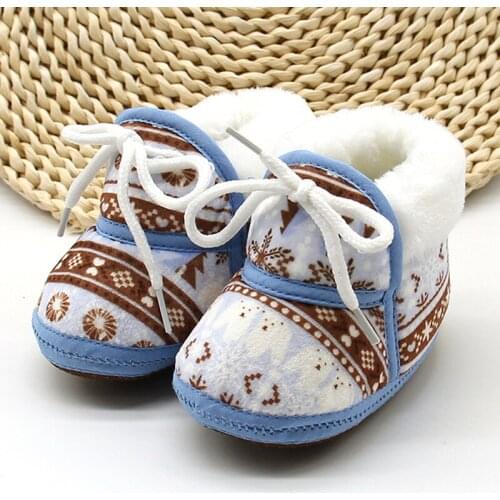 New Autumn Baby Shoes Soft Fashion Printed Warm Plush Infant Toddler Shoes Quality Anti-Slip Shoes For Boy Girl