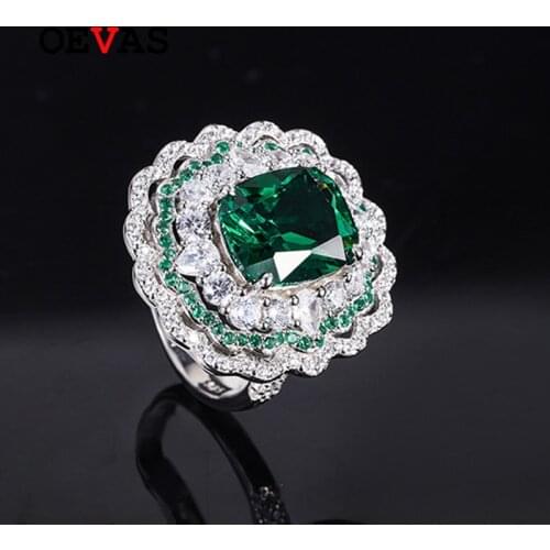 OEVAS 100% 925 Sterling Silver 10*12mm Emerald Aquamarine Ruby Gemstone Rings For Women Sparkling Wedding Fine Jewelry Wholesale