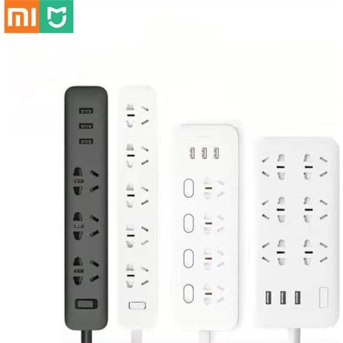 Original Xiaomi Mijia Power Strip 3 2A Fast Charging USB Ports + 3 Sockets 6 Sockets Xiaom MI Smart Home Black With Adapter
