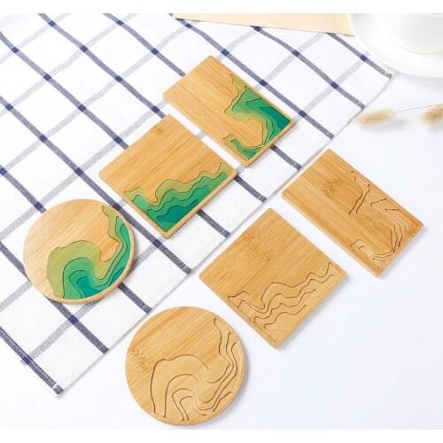 Handmade Natural Wood Coaster Round Square Teacup Mat Bamboo Wooden Coasters for Drinks Resin Art Crafts