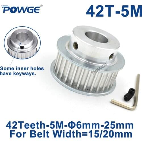 POWGE 42 Teeth 5M Synchronous Pulley keyway Bore 8/10/12/14/15/17/19/20/22/25mm for Width 15/20mm HTD5M Timing Belt 42T 42Teeth