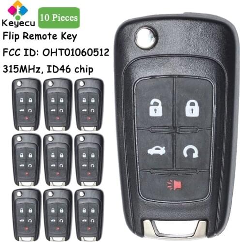 KEYECU 10PCS/Lot Flip Remote Control Car Key With 4 1/ 5 Button& 315MHz & ID46 Chip - FOB for Buick Lacrosse Encore Regal Verano