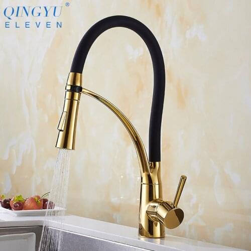 QINGYU ELEVEN Black Kitchen Mixer Faucet Brass Sink Faucet Hot And Cold Deck Mounted Pull Down Kitchen Sink Mixer Tap