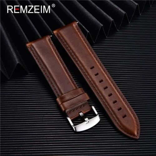 REMZEIM Retro Genuine Leather Watchband 18mm 20mm 22mm for Samsung Galaxy Watch 42mm 46mm Quick Release Bracelet Watchband Strap