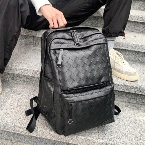 Backpacks for Men 2021 Business 15" Laptop Shoulder Backpack Brand PU Leather Knitting Notebook Bagpack Male Schoolbag Rucksack