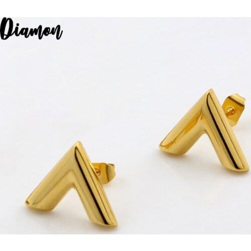 Diamon Brand Stainless Steel Letter V Stud Earrings For Women Gold Silver Color Piercing Initial Name V Boucle d'oreille Party