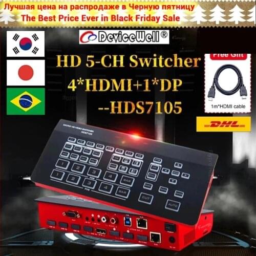 DeviceWell HDS7105 Super Mini Switcher 4 + 1 DP inputs Video Switcher for New Media Live Youtube Ins TV Broadcasts pk atem