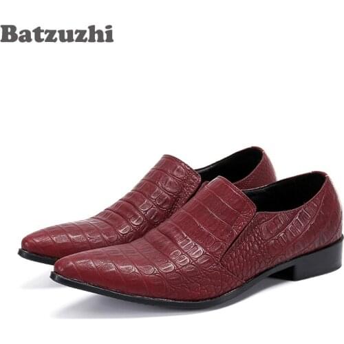 Batzuzhi New Formal Leather Dress Shoes Men Pointed Toe Leather Oxford Shoes Men Wine Red Business Leather Shoes Chaussures Homm