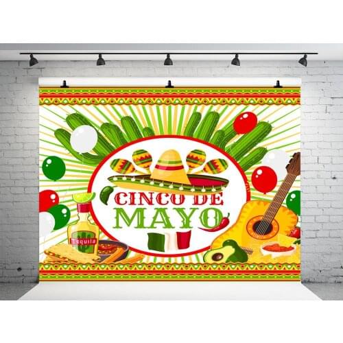 VinylBDS 7x5ft Cinco Mayo Backgrounds For Photo Studio Baby Shower Cactus Red Yellow Art Children Photo Background Wall Backdrop