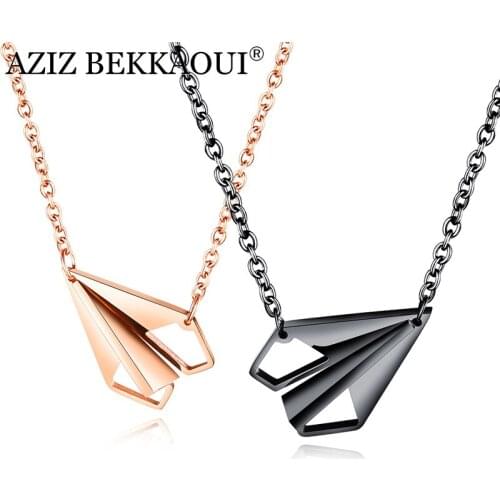 AZIZ BEKKAOUI Unique Paper Airplane Couple Necklace for Lover Pendants Necklace for Women Men Stainless Steel Necklace Jewelry