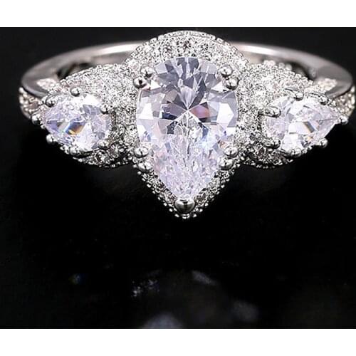 USTAR Water Drop Cubic Zirconia Wedding rings for women shiny CZ stone engagement rings female fashion jewelry anel bague