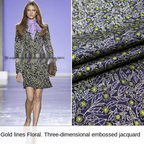 Gold silk small floral three-dimensional embossed yarn-dyed jacquard fabric, sewing fabric factory shop is not out of stock