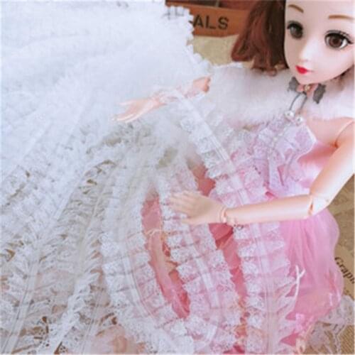 1Yard Polyester 2Layer Bead Pleated Lace Trim Ribbon Dress Cuff Sewing DIY Craft