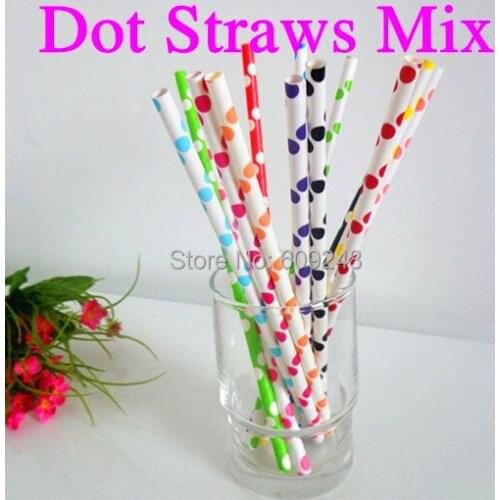 100pcs Mixed Colors Cheap Red Aqua Black Blue Green Yellow Orange Brown Gold Silver Purple Lilac Navy Polka Dot Paper Straws