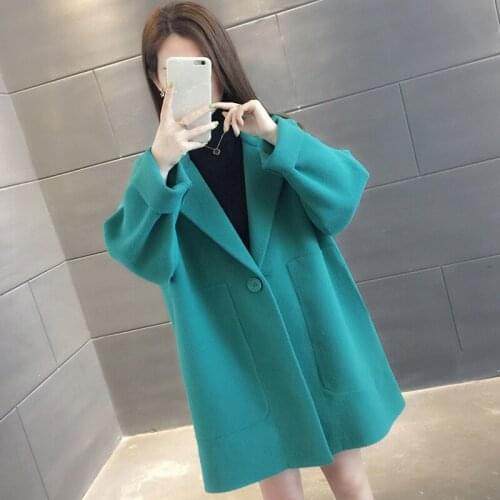 2019 autumn new Casual Mink Cashmere Cardigans Coats fashion V-Neck Knitted Thick Medium and long section Sweater women