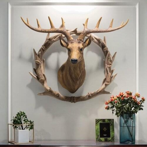 American Country Resin Lucky Deer Head Wall Hanging Decoration Pendant Living Room Restaurant Entrance Hallway Aisle Background