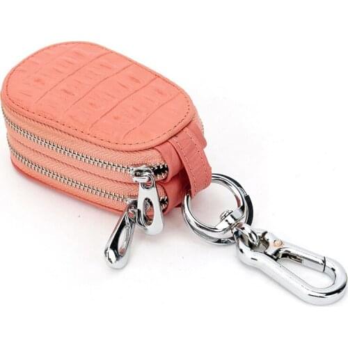 5 Colors Option Useful Double Zippers Crocodile Print Top Cow Leather Car Keys Bag Case