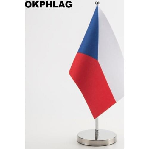 Czech Rep. office table Flag with Stainless flagpole base country banners desk flag 14*21CM KS-0087