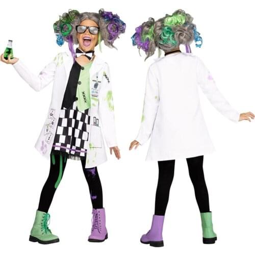 Kids Boys Girls Crazy Scientist Cosplay Costume Full Sets Children Halloween Party Little Scientist Performance Clothes C50C97