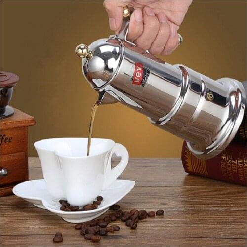 Hot 200m Stainless Steel Moka Pot Espresso Coffee Maker Hand Punch Pot Coffee Machine Filter Coffee Pot with Lid 200m