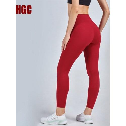 HGC Yoga Pants High Waist Peach Hip Elastic Sports Leggings Women Fitness Tights Naked-feel Fabric Soft Squat Proof GYM Capris