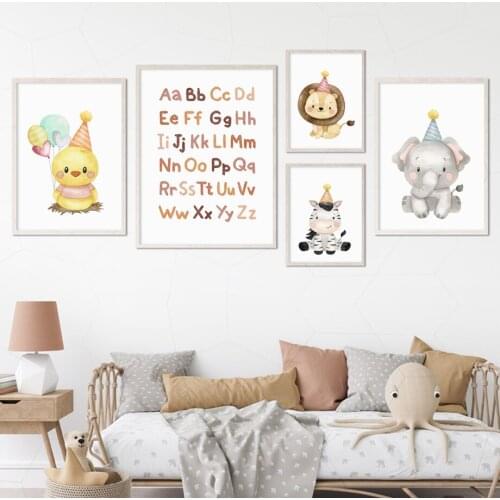 Lion Zebra Monkey Cartoon Animals Art Canvas Painting Nordic Posters And Prints Alphabet Number Wall Picture For Kids Room Decor