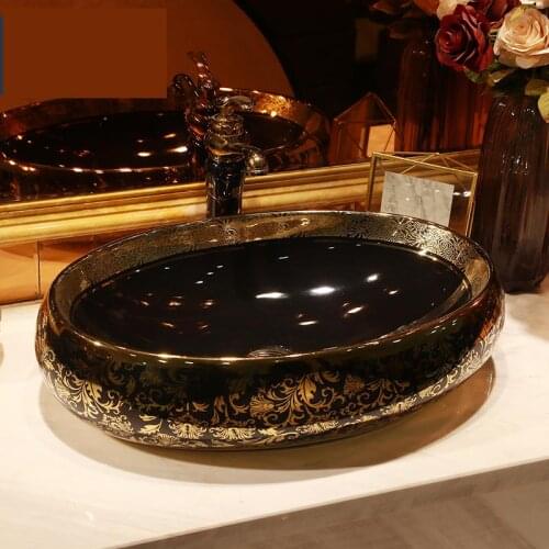 Ceramic Washbasin Toilet Art Table Household Washbasin black Oval ceramic Wash basin bathroom sink
