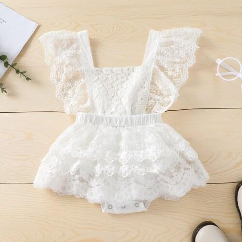 Summer Baby Girl Rompers Newborn Baby Clothes Toddler Flare Sleeve Solid Lace Design Romper Jumpsuit