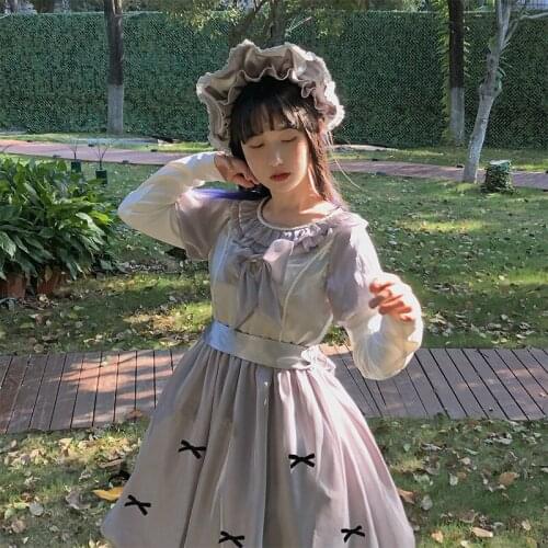 Lolita Op Puff Long Sleeve Floral Women Fake Two Pieces Dresses Lolitas Outfit Kawaii Vintage Cute Robe Victorienne Sweet Girls