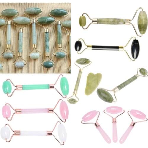 Facial Massage Roller Guasha Board Double Heads Natural Jade Stone Face Lift Body Skin Relaxation Slimming Beauty Neck Thin Tool