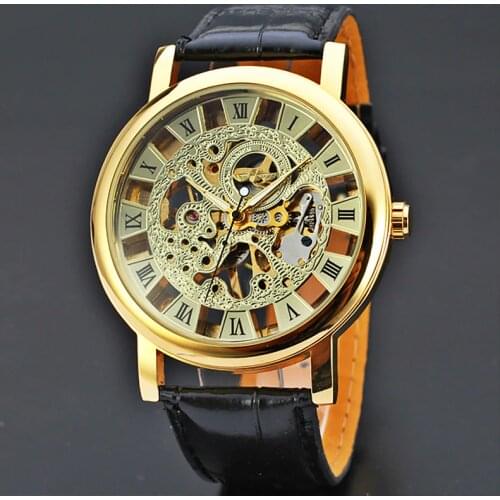 Men Big Dial Hollow Mechanical Watch Steampunk Mens winner Luxury Brand Automatic Wristwatch Male Leather Transparent Skeleton