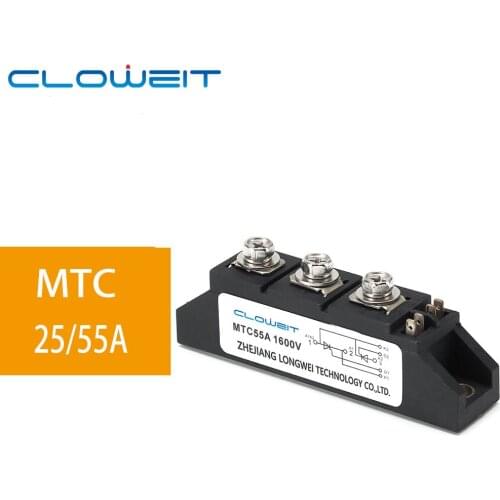 LONGWE MTC 25A 55A Thyristor Converter Rectifier Module 1600VDC Single Phase Power Semiconductor Relays for AC-DC Motor Control