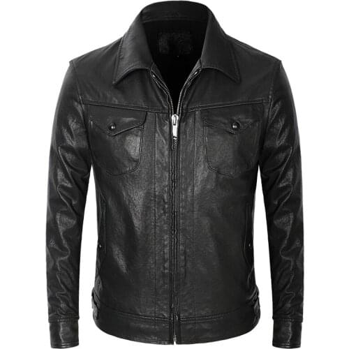 Genuine Vintage Goatskin Motorcycle Jacket Men Black Slim Short Real Leather Coat High Quality Business Casual Clothes