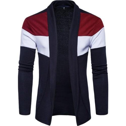 Mens New Colorblock Cardigan Sweater Mens Korean Jacket Loose Sweater Casual Patchwork S-2XL