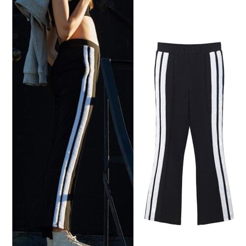 School New version of uniform pants with white stripes and sequins for students