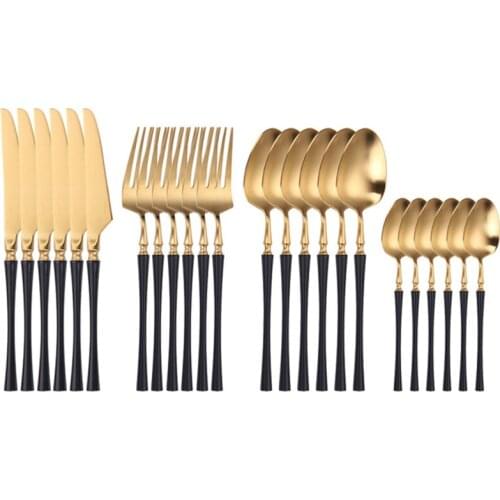 New 24Pcs Cutlery Set Stainless Steel Dinnerwar Steel Luxury Dinnerware Gold Forks Spoons Knives 6Set Steel Cutlery Set