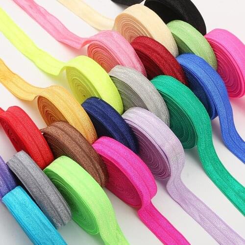 New Arrival 5 Yards width15mm Solid Color Shiny Foldover Elastic Band Hair Bands Headband Dress Lace Trim DIY Sewing Craft