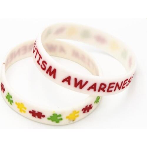 Hot Sale 1PC White Autism Awareness Silicone Bracelets&Bangles Puzzle Medical alert Silicone Wristband Armband Gifts SH075W