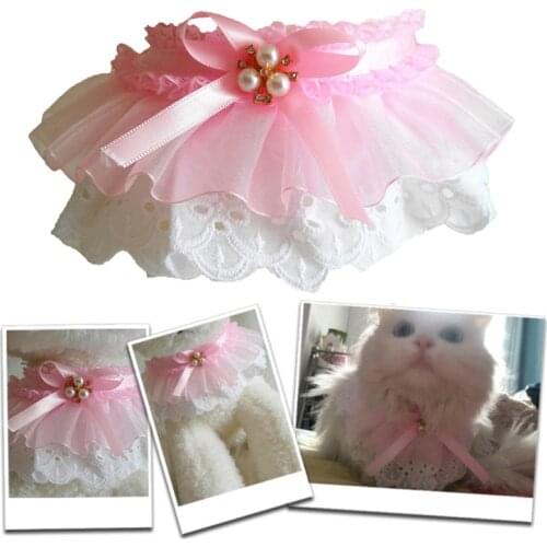 Handmade Dog Cat Cute Lace Collar Bandanas Kitten Puppy Girl Costume Decoration Lace Pearls Bowknot Scarf