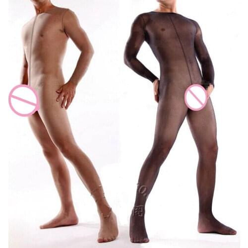 Excellent sexy lingerie Plus size Mens High Elastic soft thin Body Stockings Male Dance long sleeve Teddies & Bodysuits 5 Color