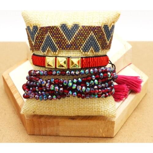 ZHONGVI Miyuki Bracelet Woven Love Female Bracelet European and American Fashion Street Punk Style Willow Stud Crystal Bracelet