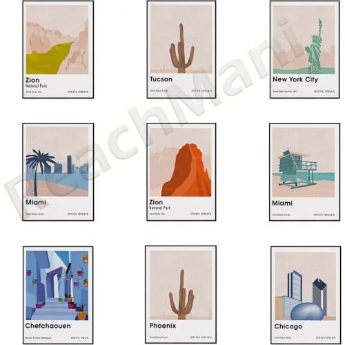 Travel poster, Chicago skyline, Miami Beach, Zion National Park, Phoenix, Arizona, Morocco wall art print city travel poster Boh