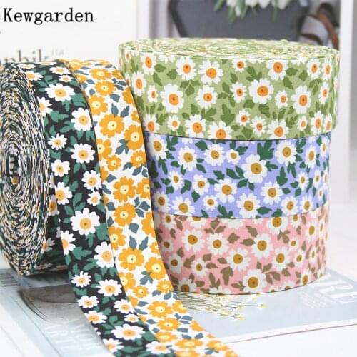 Kewgarden DIY Hairbow Accessories Print Floral Fabric Layering Cloth Ribbon 1" 1.5" 25mm 40mm Handmade Tape Webbing 10 Meters