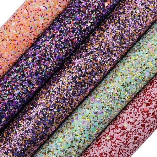 A4 sheet 8"x11.8" Mix Chunky Glitter Fabric Leather Faux PU Leather Fabric For craft Sewing bows DIY 1pieces F0131