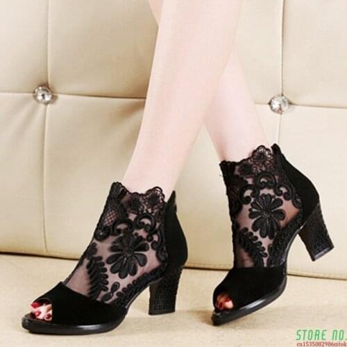 Summer Mesh Peep Toe Sandals Sexy Heels Single Shoes Women Shoes In Europe America Spring Summer Pumps Gauze Mujer