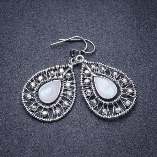 Natural Rainbow Moonstone Handmade Unique 925 Sterling Silver Earrings 1.75" Y3093
