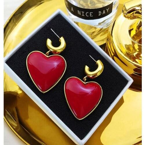 Vintage Red Black Metal Enamel Love Heart Earring Fashion Romantic Gothic Pendant Hip Hop Drop Dangle Earring Women Girl
