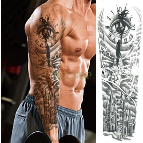 Waterproof Temporary Tattoo Sticker eye clock bird Pagoda full arm large size fake tatto flash tatoo sleeve tato for men women