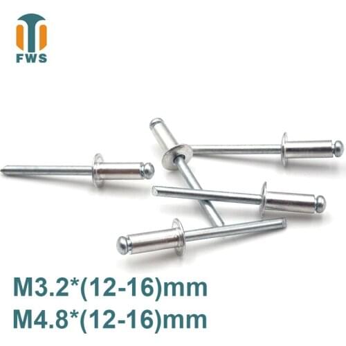 10 PCS M3.2/M4.8 12-16mm DIN EN ISO 15977 GB /T 12618.1 Aluminum Open End Blind Rivets Pop Rivets With Protruding Head